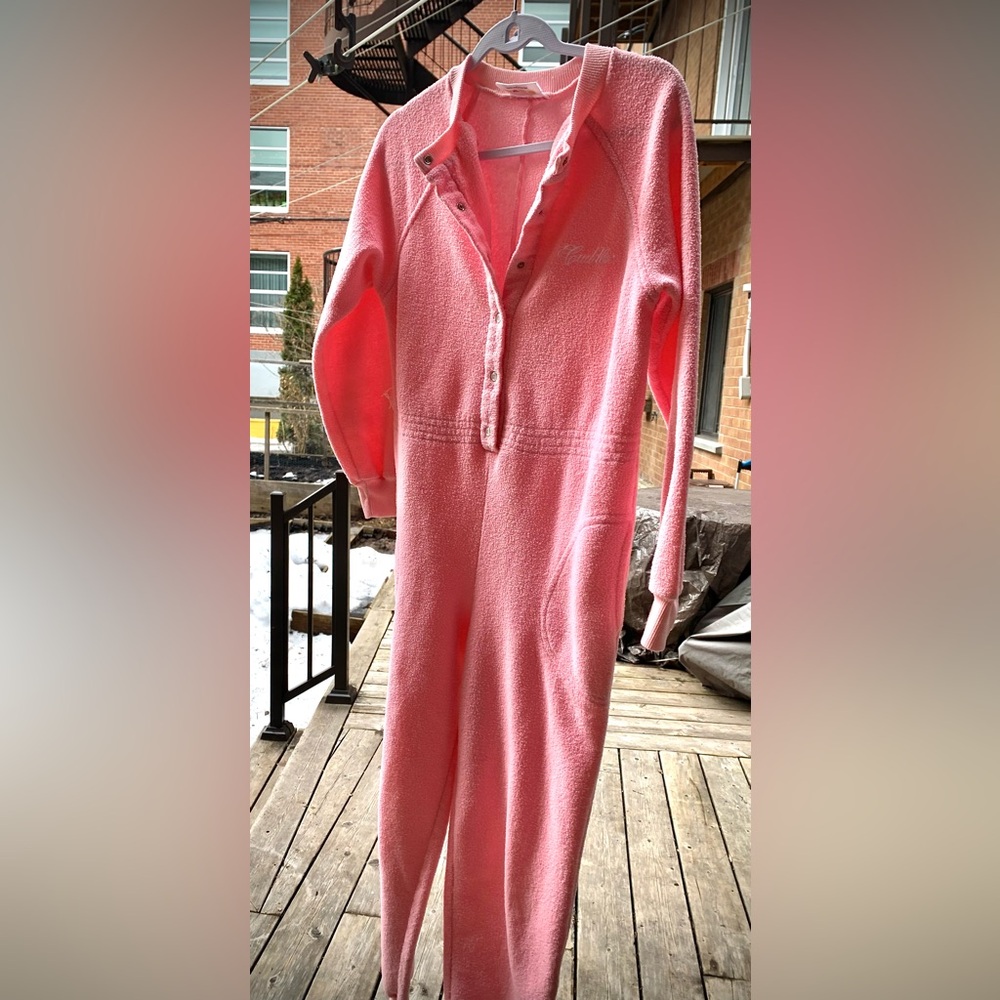 Vintage Cuddler Pink Lounge Onesie Jumpsuit / Combo Cuddler Rose Pyjama S/M - Picture 3 of 11